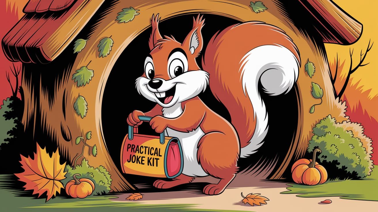 Squirrel's Mischievous Cartoon Adventure in Whimsical Style