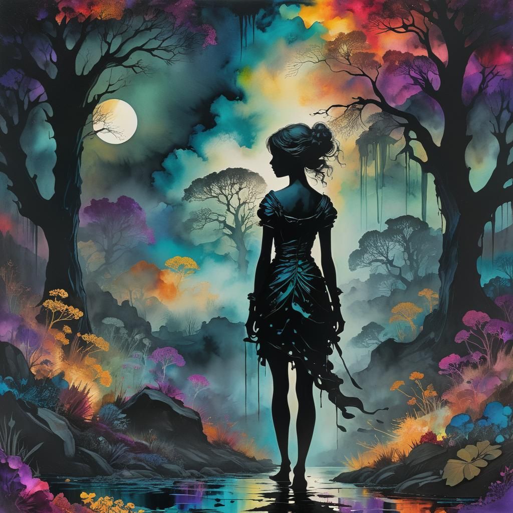 Grimdark Silhouette in Pre-Raphaelite Style