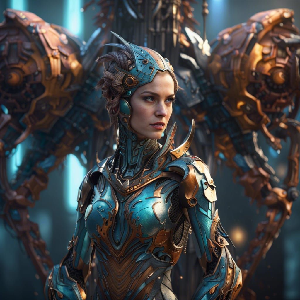 Female Android: Detailed Matte Painting in Deep Color