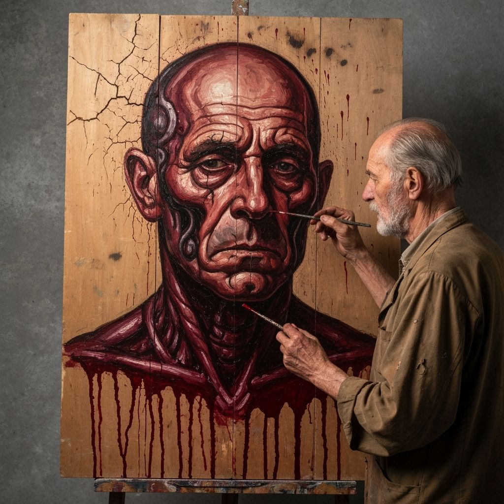 Man Paints Self-Portrait with Blood in Expressive Surreal St...