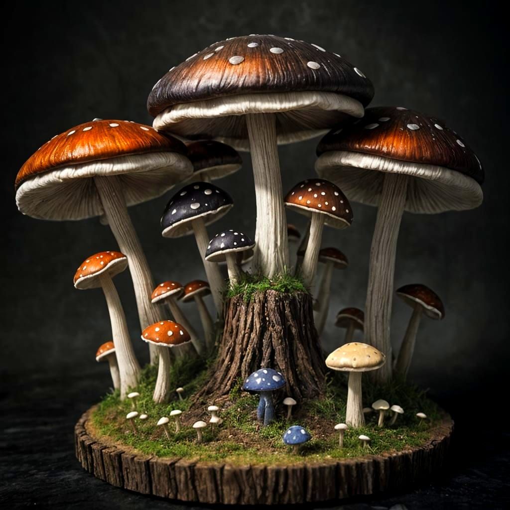 Surreal Mushrooms in Dark Mystical Landscapes