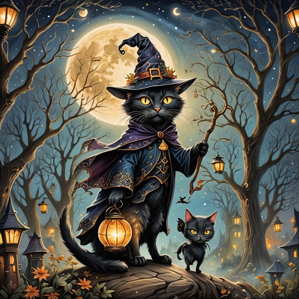 Create an ink oil airbrush image of an enchanting scene feat...