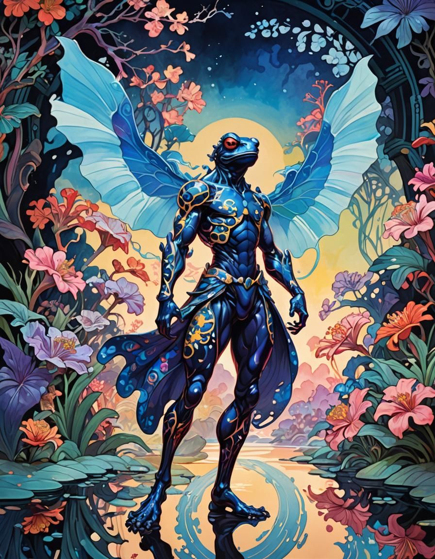 Poison Dart Frog Figure in Art Nouveau Style