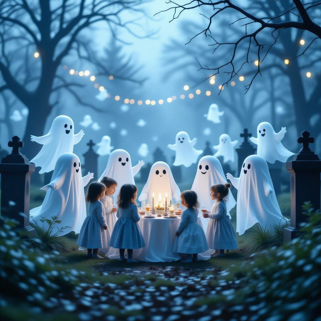 Whimsical Ghostly Birthday Party in Foggy Cemetery