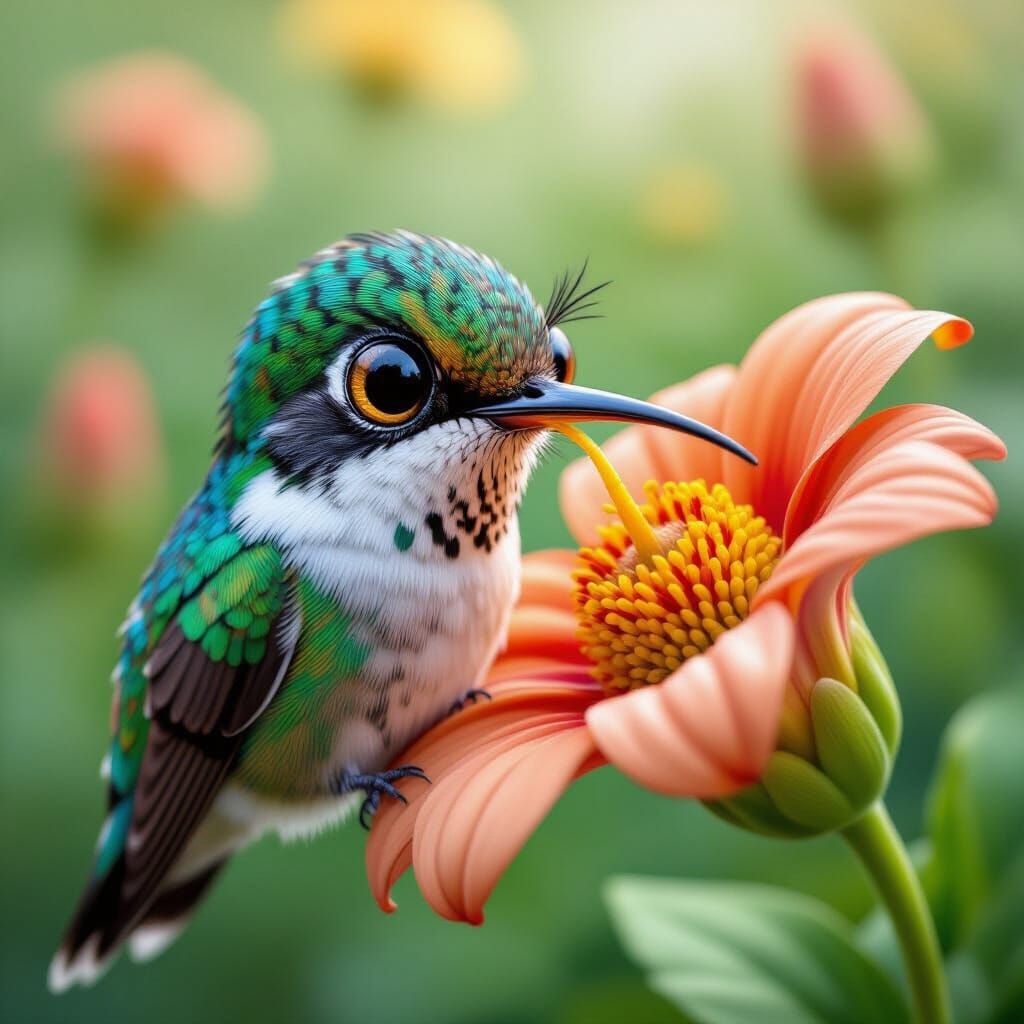 Grumpy Hummingbird Caricature with Twisted Beak