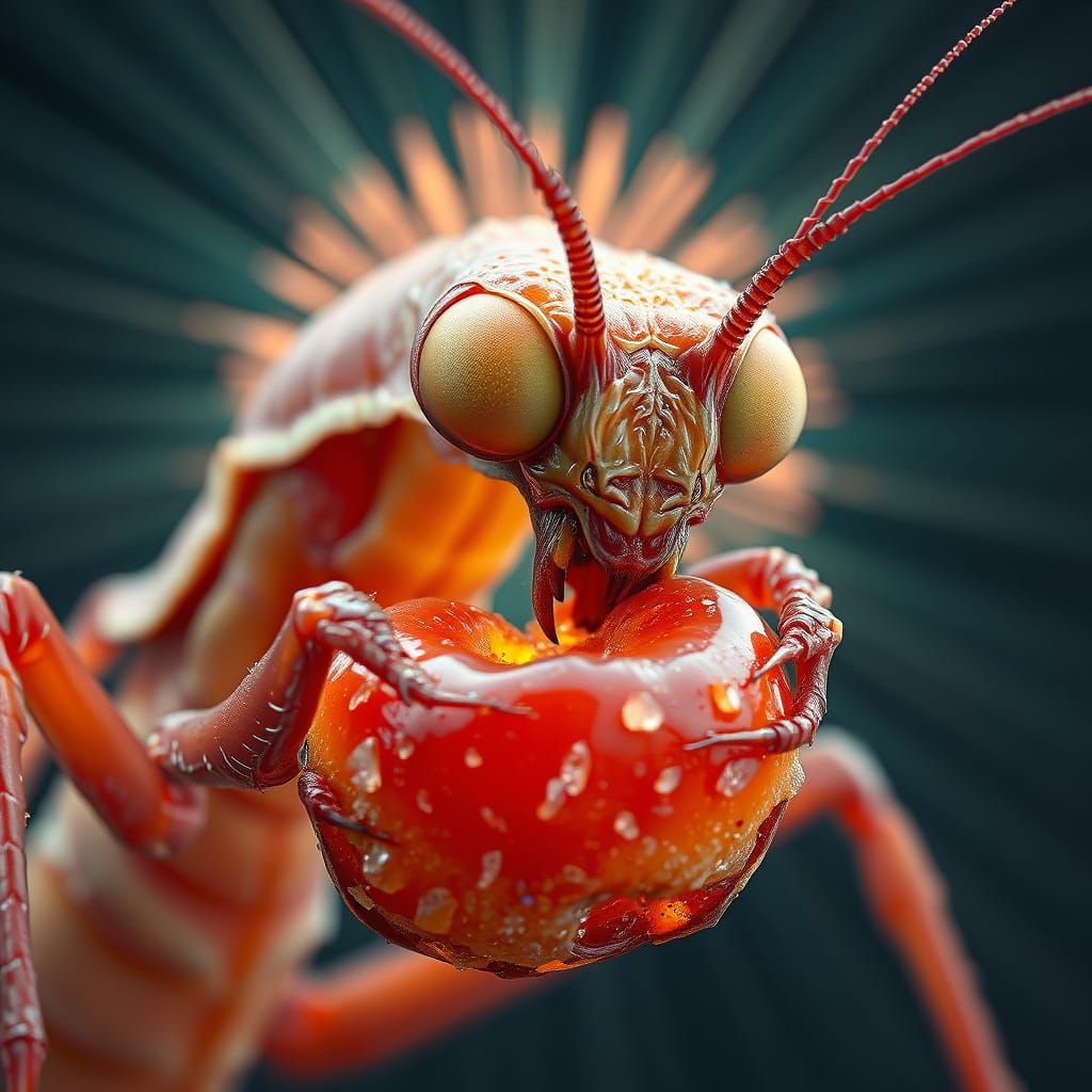 Praying Mantis Eats Donut with Aura