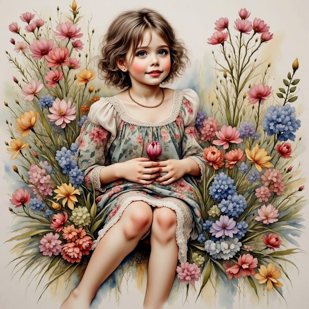 Antique Watercolor Painting of Mother