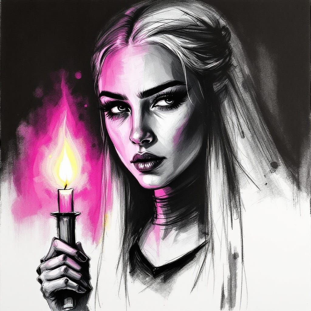 Charcoal Portrait of Daenerys Targaryen with Lit Candle