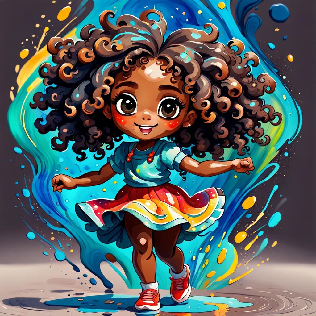 Adorable Chibi Girl Dancing in Gouache Watercolor Style