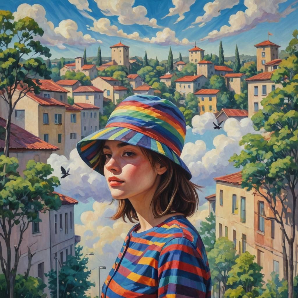 Striped Woman in Fauvist Oil Painting Style