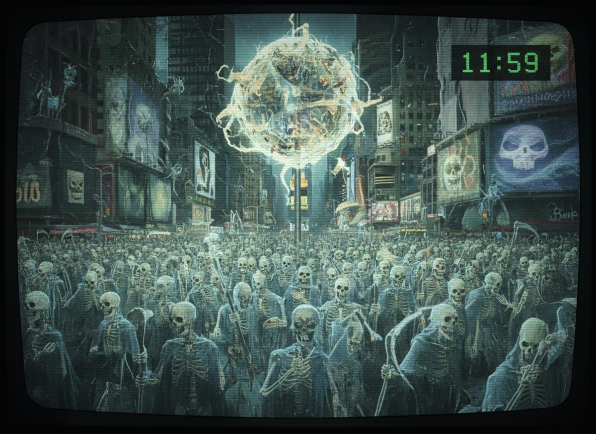 Otherworldly Times Square Ball Drop With Skeletal Wraiths