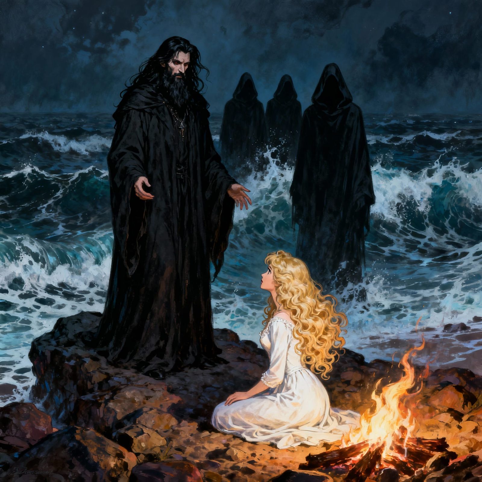 Dark Wizard and Shadows by Ruined Tower