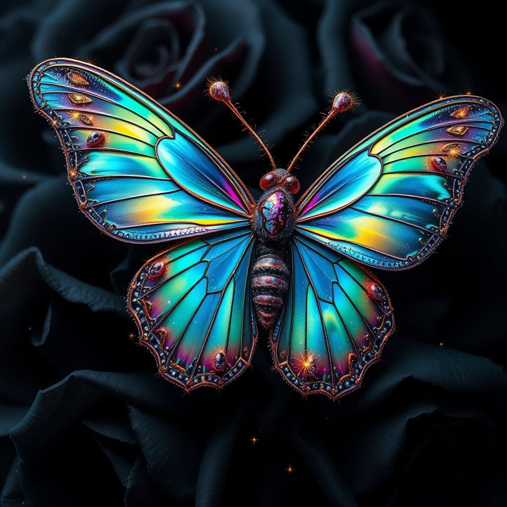 Iridescent Butterfly in Whimsical, Ornate Style