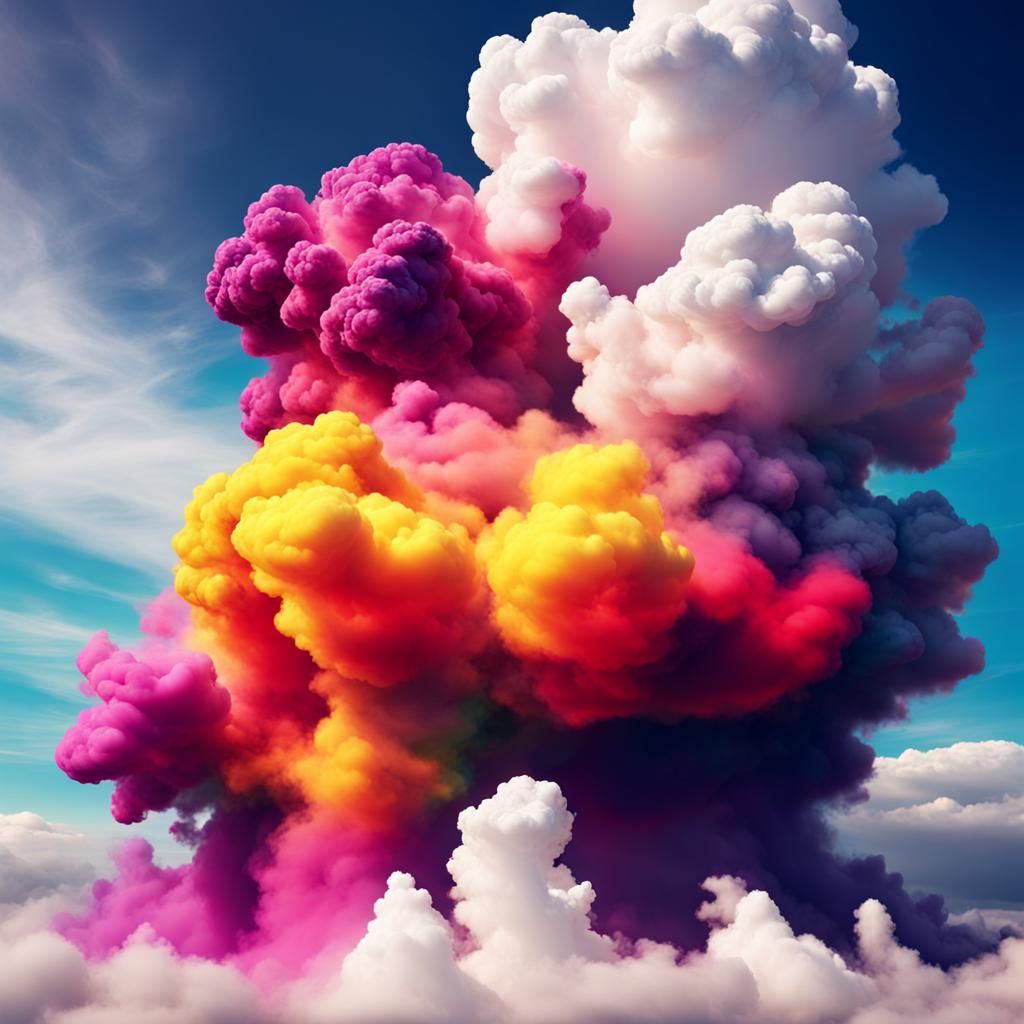 Explosive Rainbow Clouds in a Vibrant Cosmos