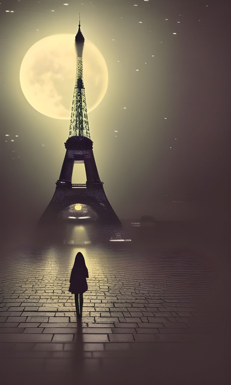 Eiffel Tower in Film Noir Style with Lightning