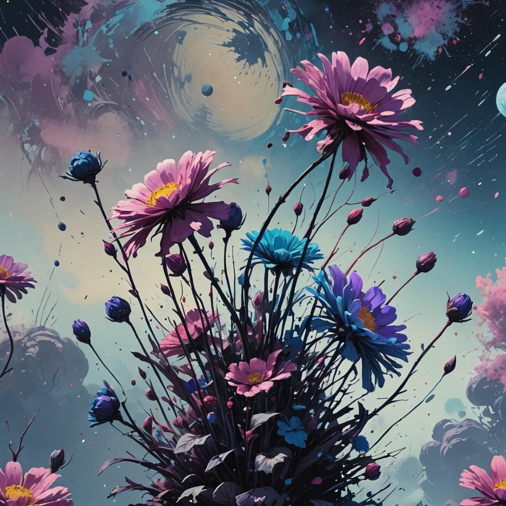 Lunar Flowers in Surreal Digital Painting