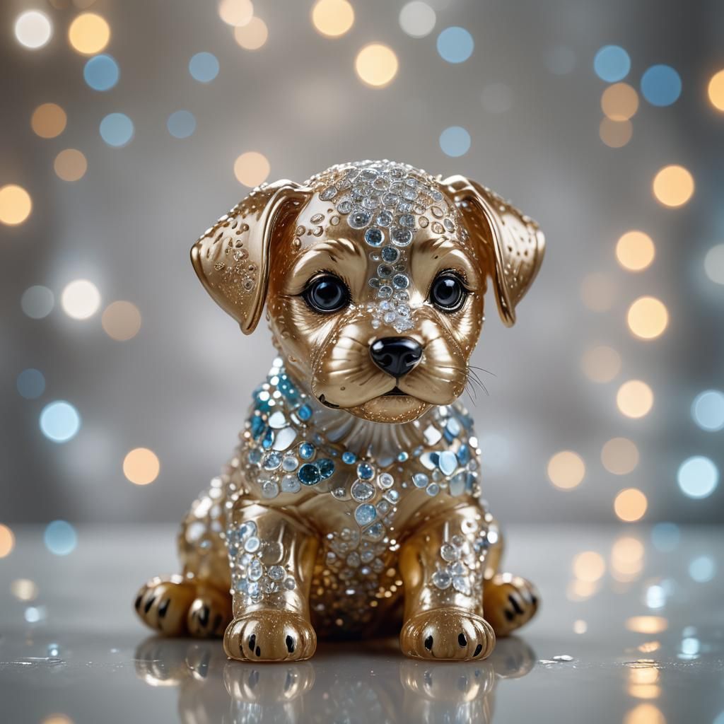 Glass Puppy Figurine Portrait in Studio Lighting