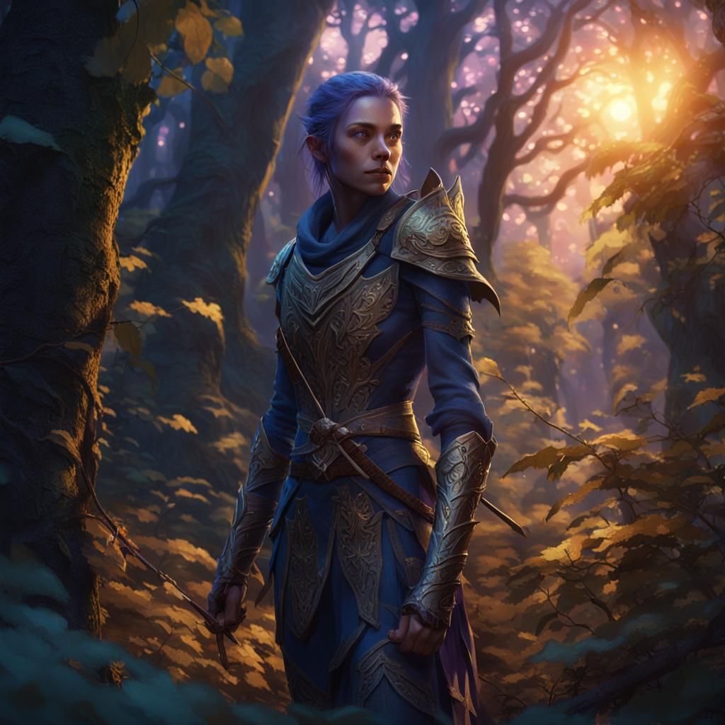 Elf Ninja Rogue in Mystical Forest: Fantasy Art