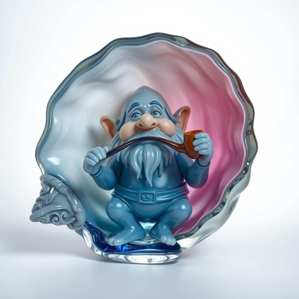 Bewildered Dwarf in Seashell Glass Sculpture