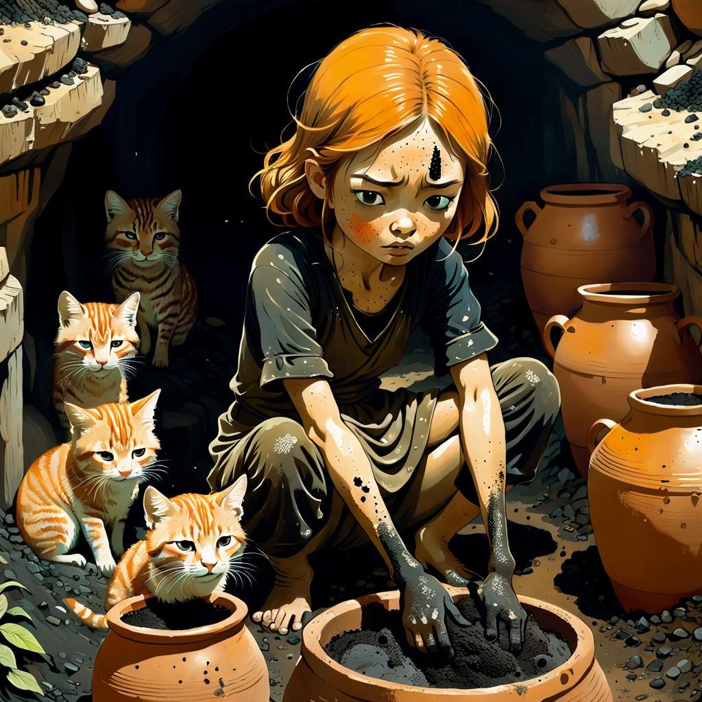 Girl Searches for Gold with Cats, Victor Ngai Style