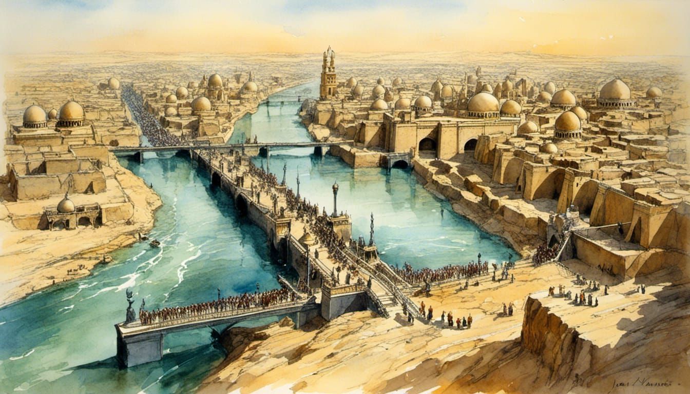 Babylonian Captives on the Euphrates in Watercolor Style