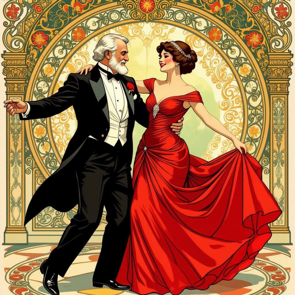 Elegant Couple Dancing in Art Nouveau Style