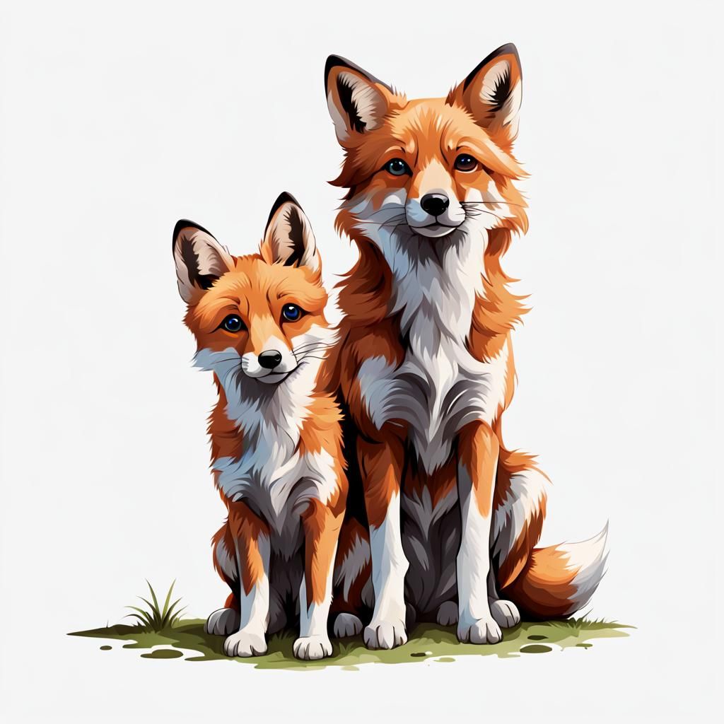 Cute Clipart: Fox and Hound Dog on Transparent PNG