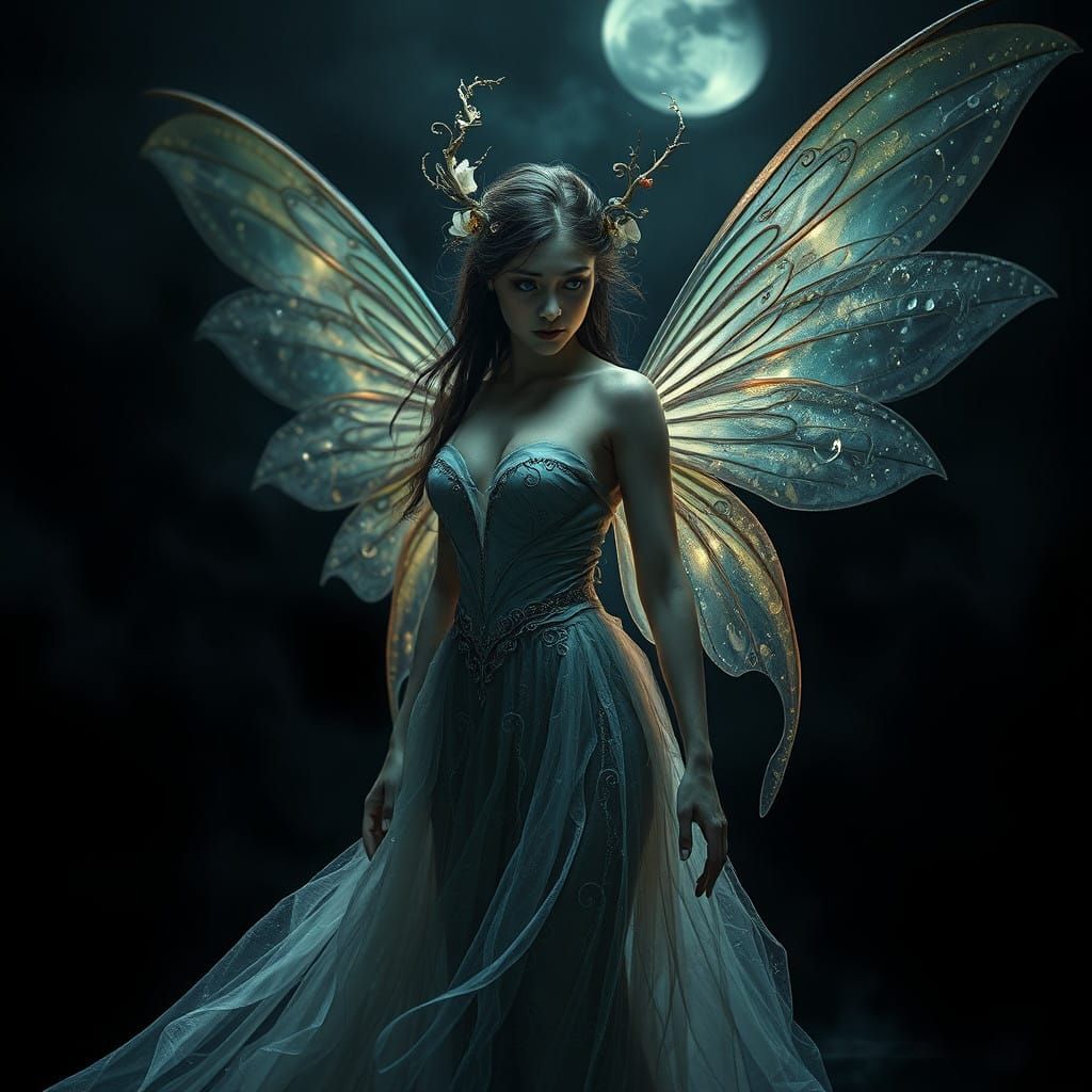 Enchanted Moonlit Fairy in Mysterious Velvety Darkness