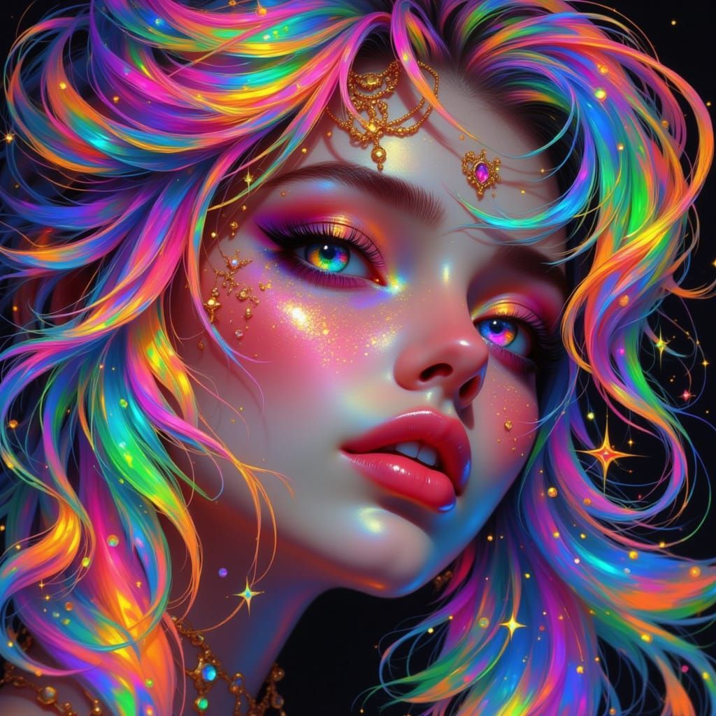 Rainbow Man with Gold Accents in Ethereal Glow