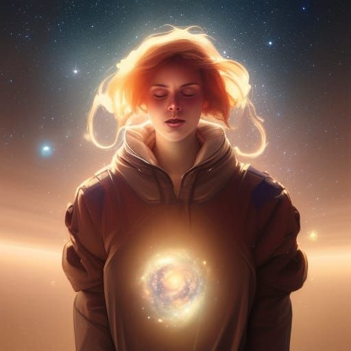 Girl Gazing at Galaxy: Hyperdetailed Concept Art