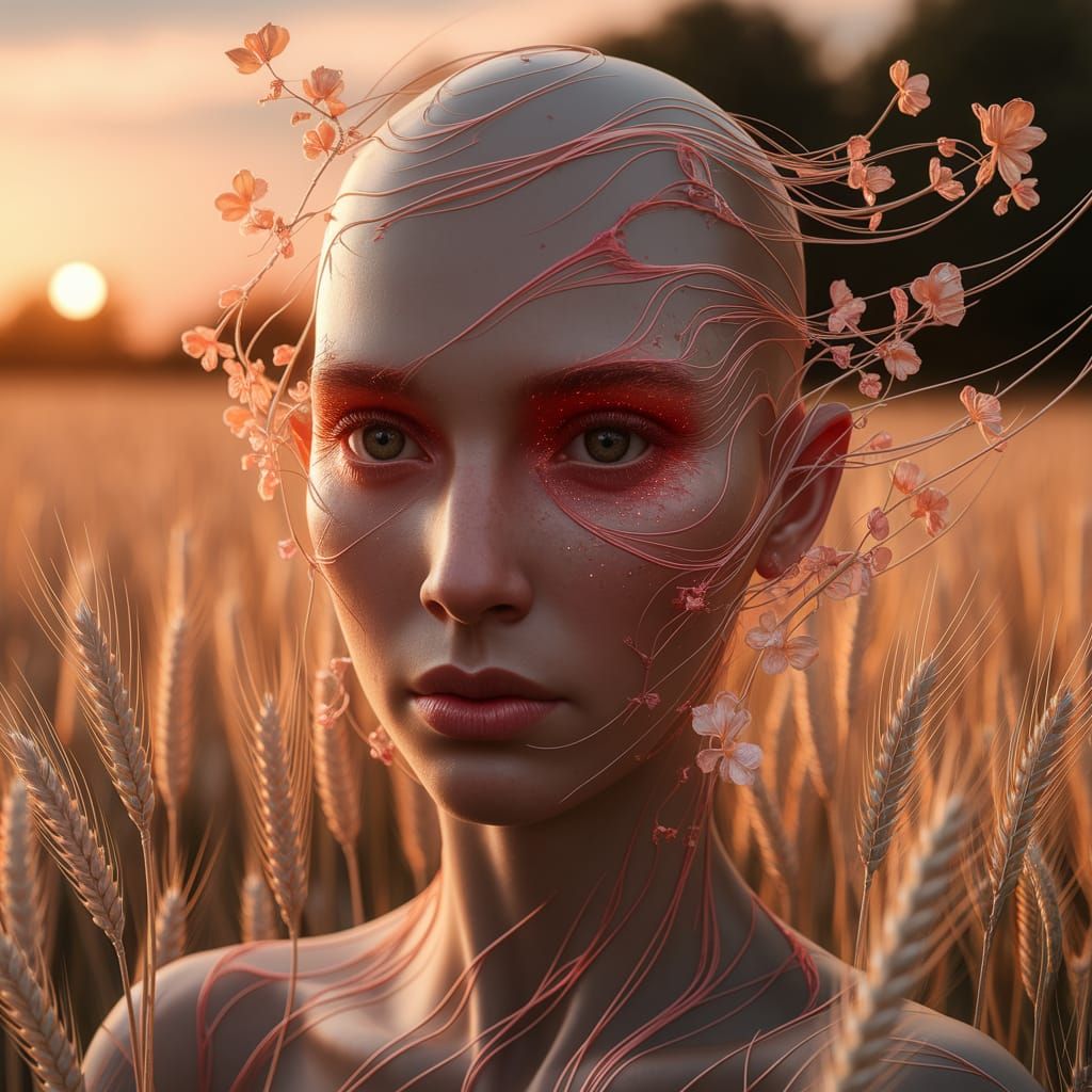 Surreal Portrait with Ethereal Beauty in Golden Light