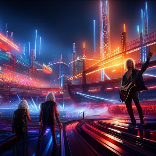 Def Leppard Concert in a Cyberpunk Stadium
