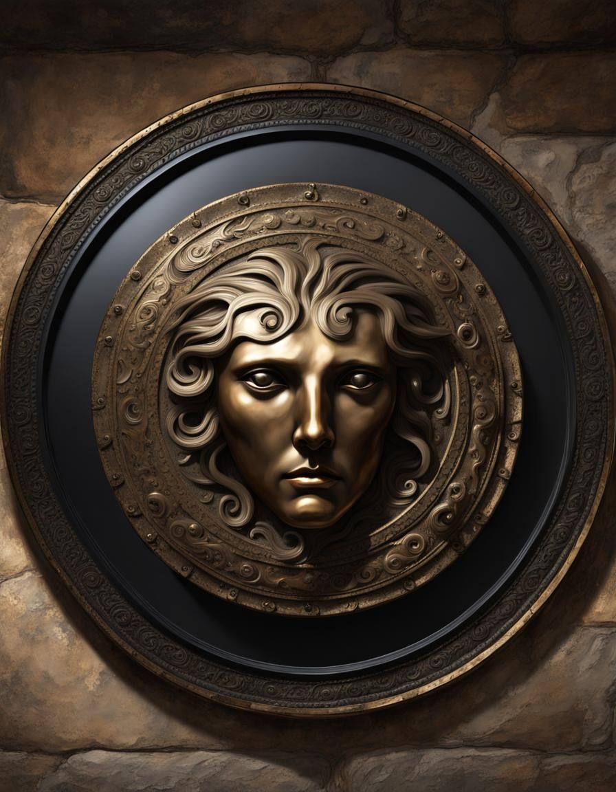 Ancient Greek Shield with Medusa in Dark Fantasy Art