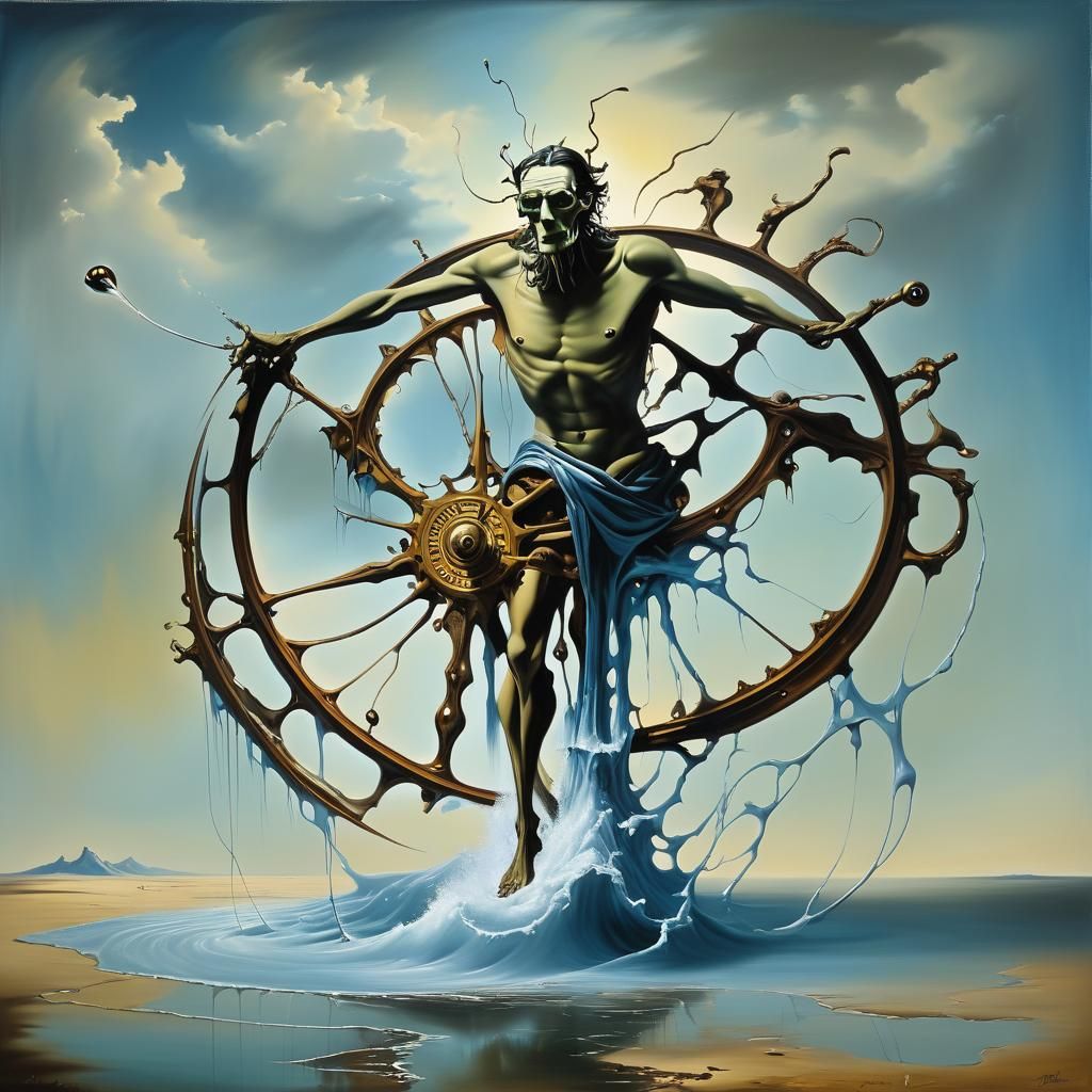 Surreal Fate: A Malevolent Wheel in Oil
