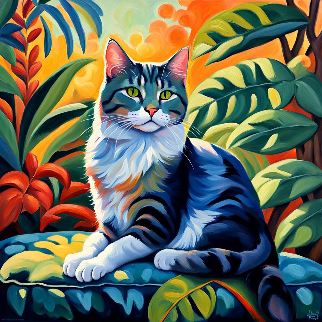 Majestic Cat in Fauvist Oil Painting Style