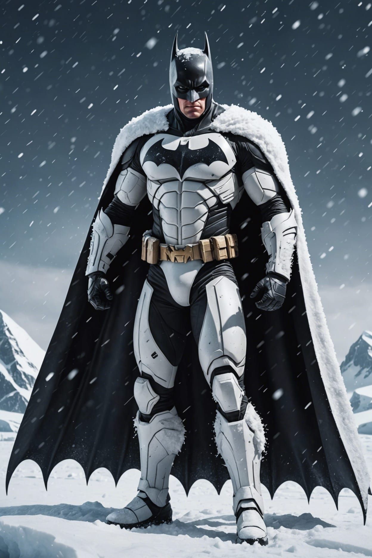 Batman in White Suit in Antarctica Snowfall