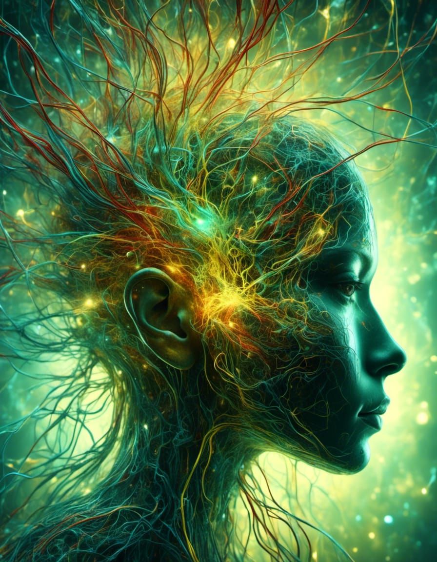 Luminescent Neurons Form Female Figure in Astral Art