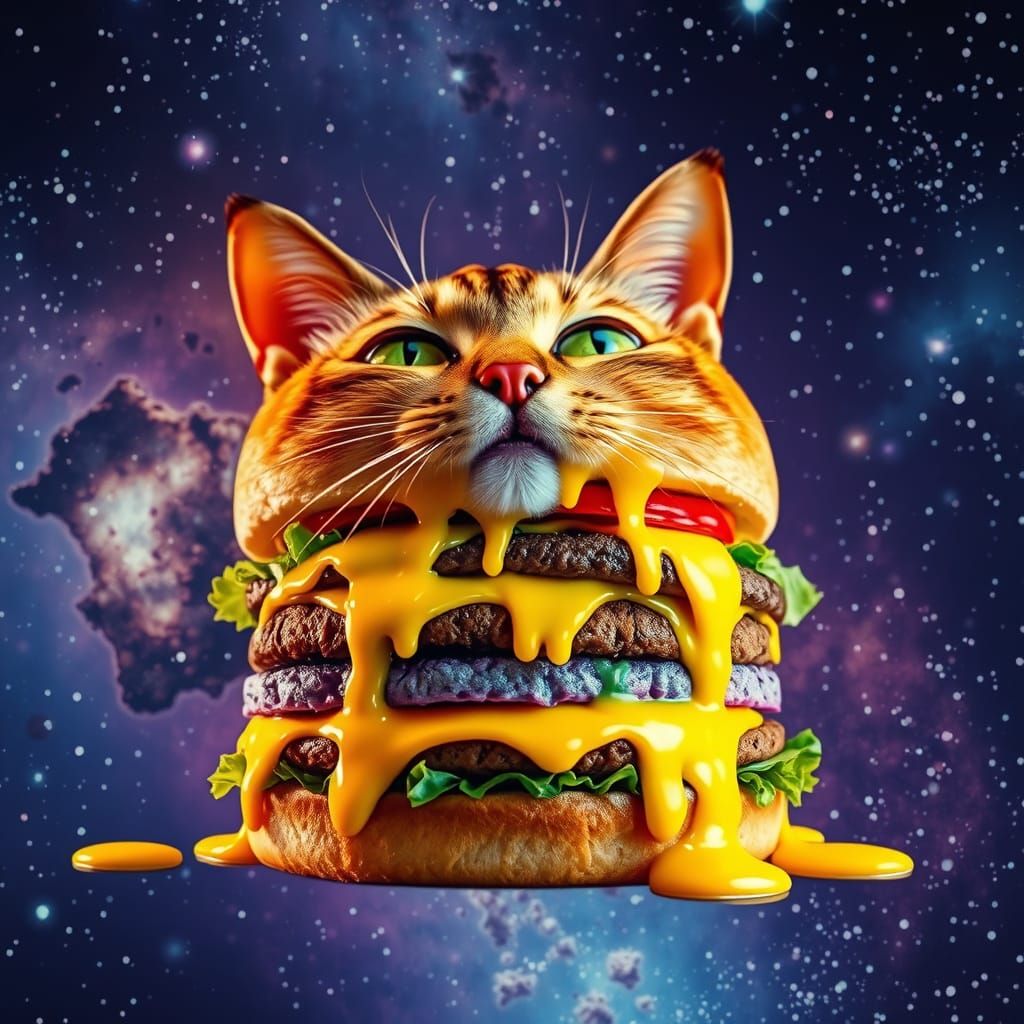 Cosmic Rainbow Cat Burger in Deep Space