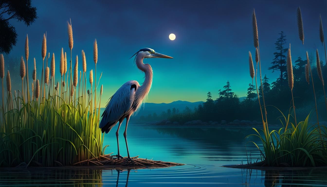 Great Blue Heron in Evening Light: 3D Digital Art