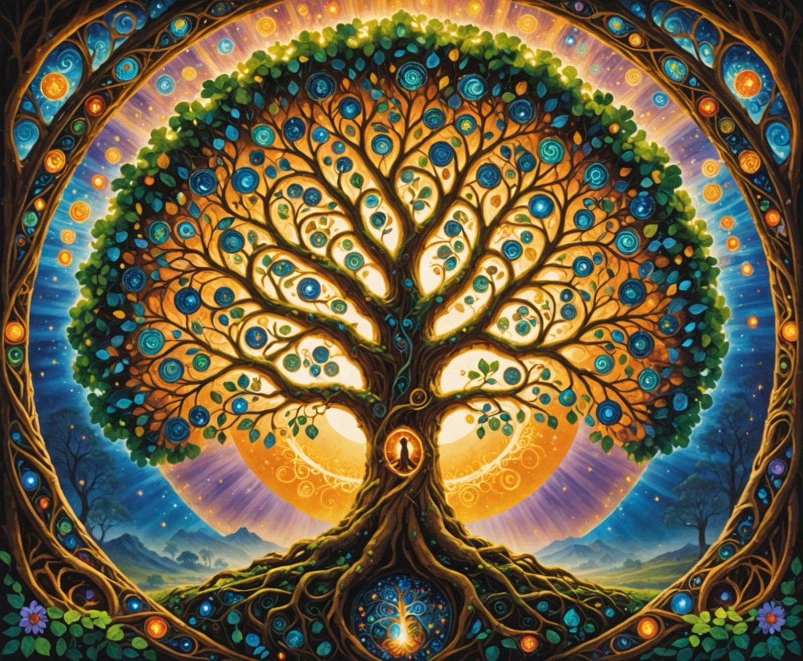 The Sacred Tree of Life in Vibrant Floral Style