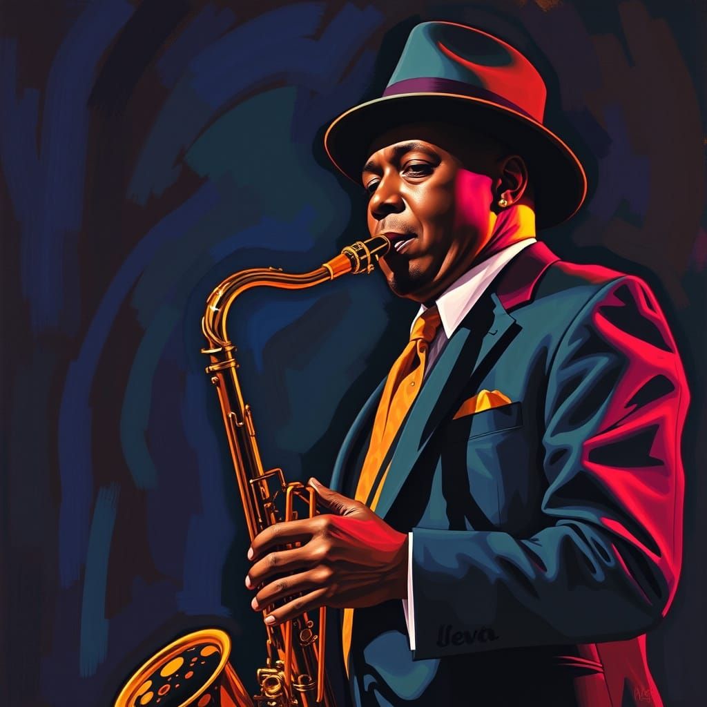 Saxophone Player on Stage in Expressive Style