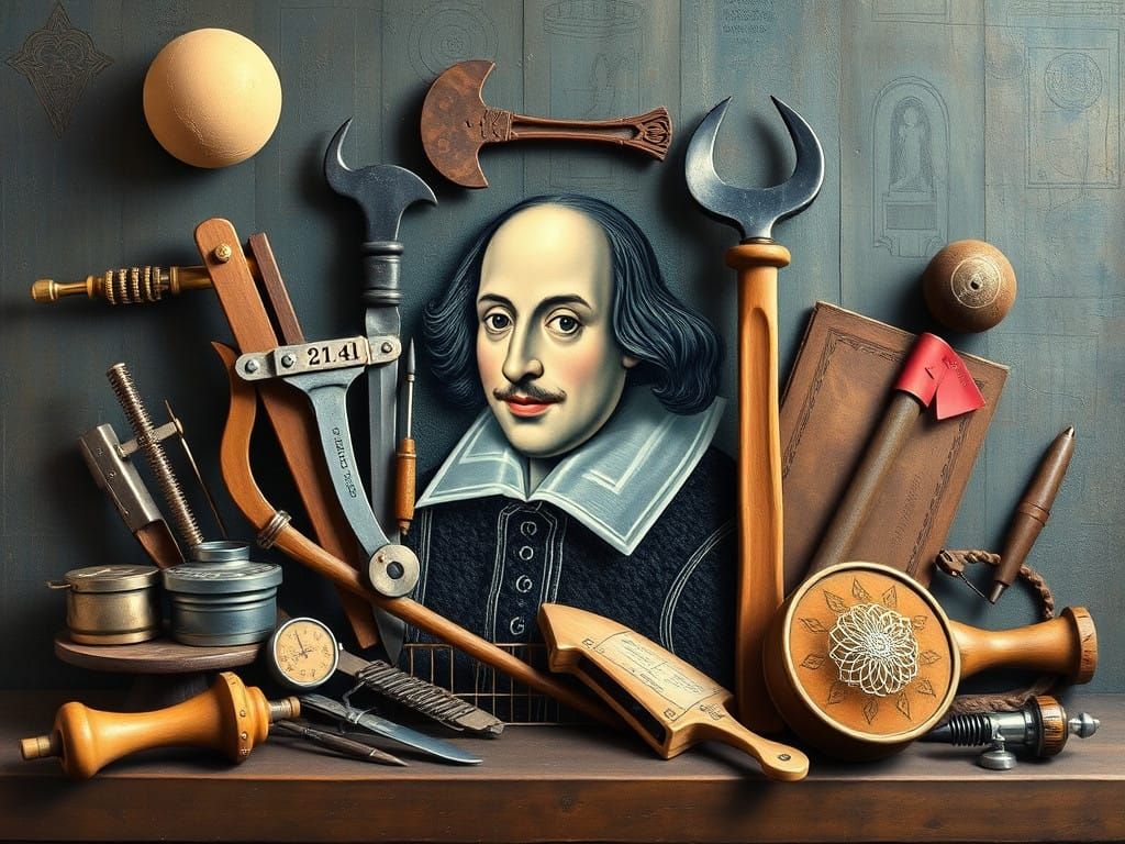 Tools of the Bard in Vibrant Cubist Style