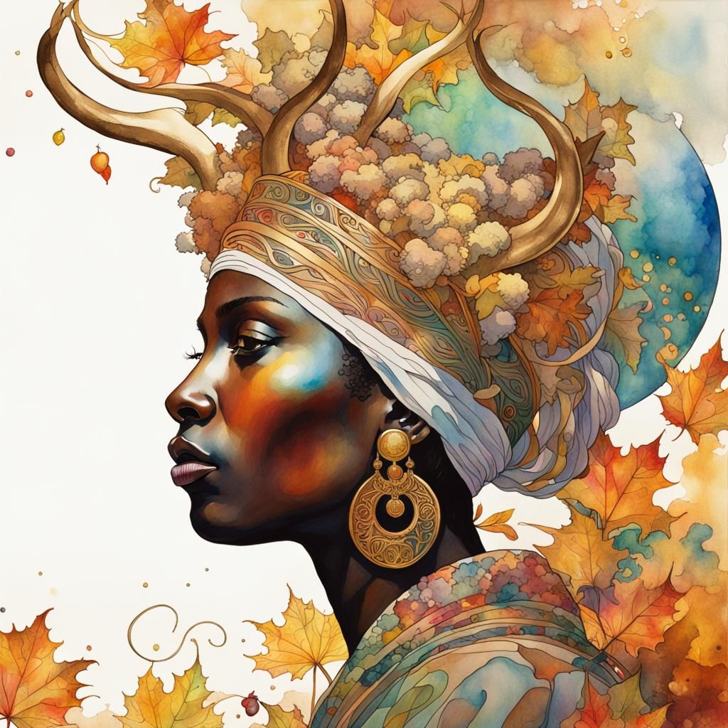 Goddess of Life Portrait in Alphonse Mucha Style