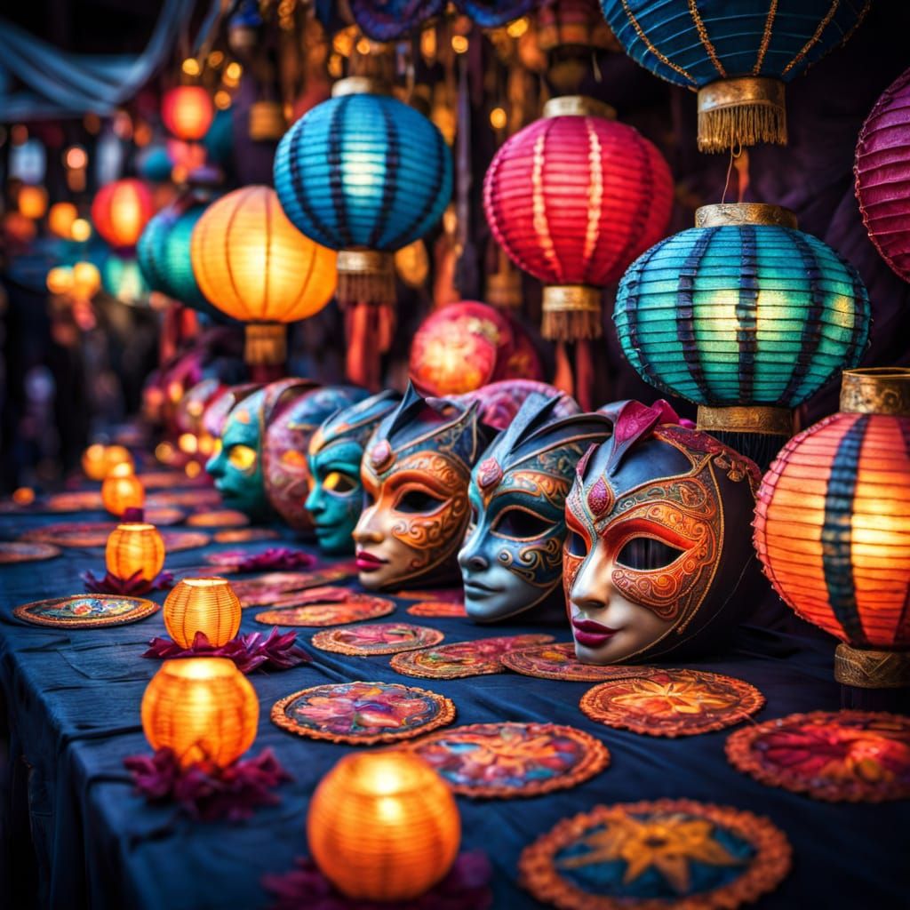 Vibrant Lanterns at a Masquerade Carnival Party