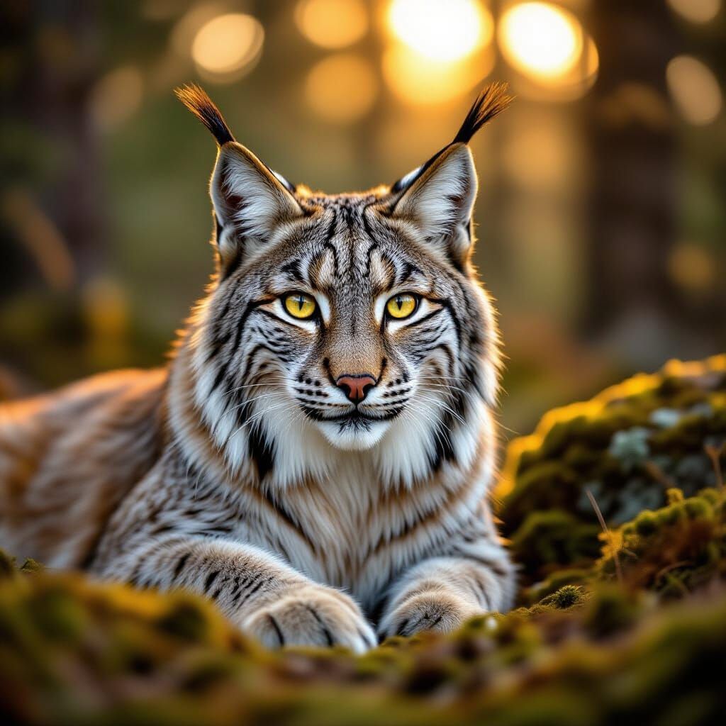 Lynx in Forest Clearing with Golden Hour Light