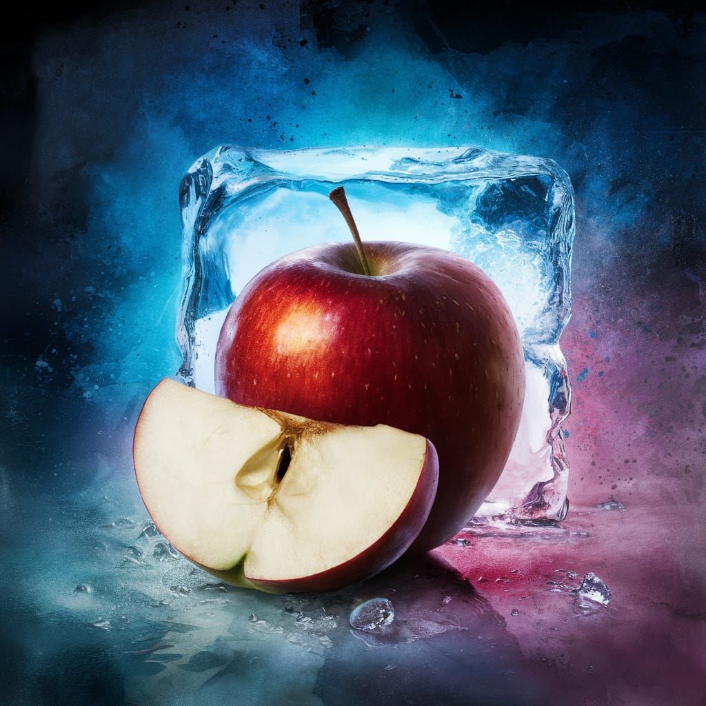 Apple with Slice and Ice Cube, Matte Painting