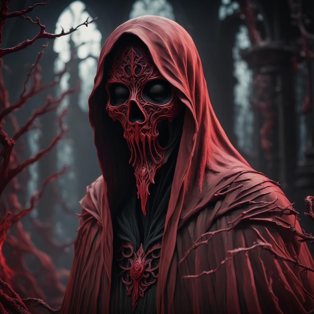 Black and Red Faceless Ghost in Detailed Matte Painting