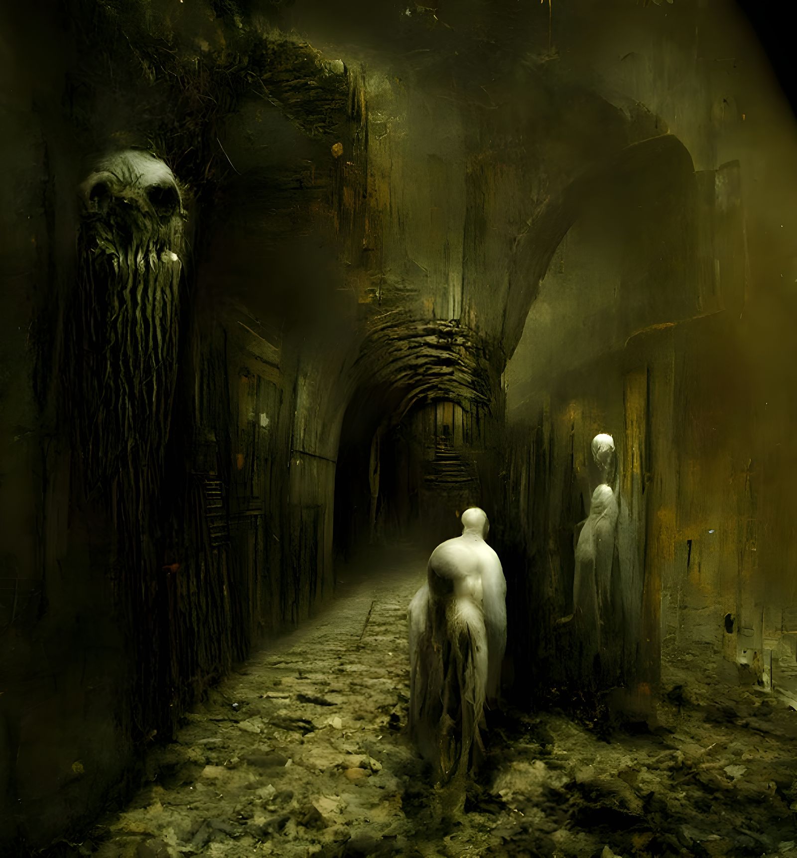 Sinister Abandoned Alley Tunnel with Ghostly Figures