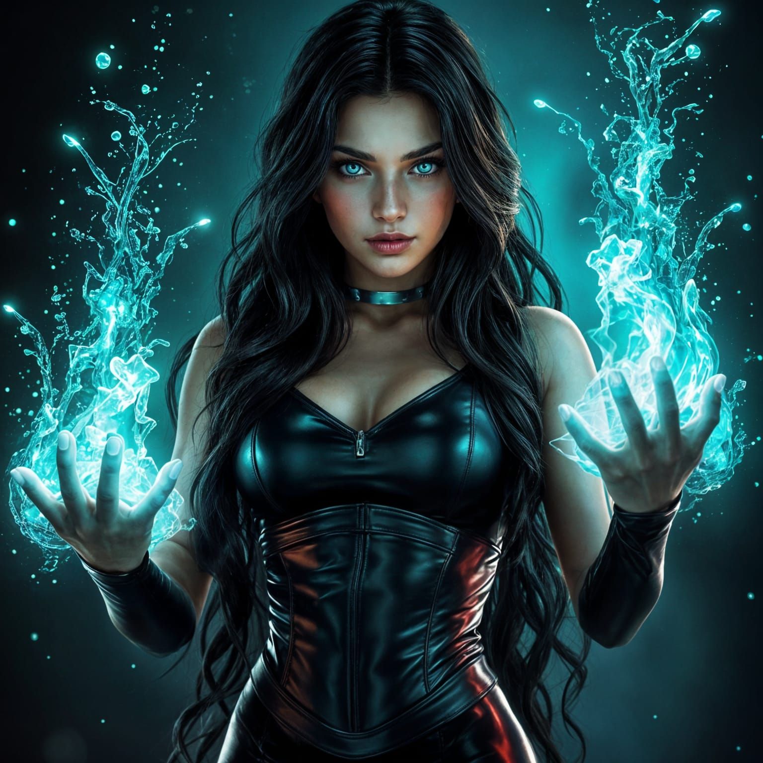 Beautiful Woman Superhero Unleashing Turquoise Energy