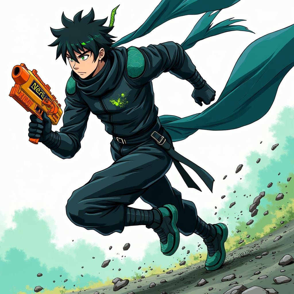 Ninja Charging Forward in Anime Style